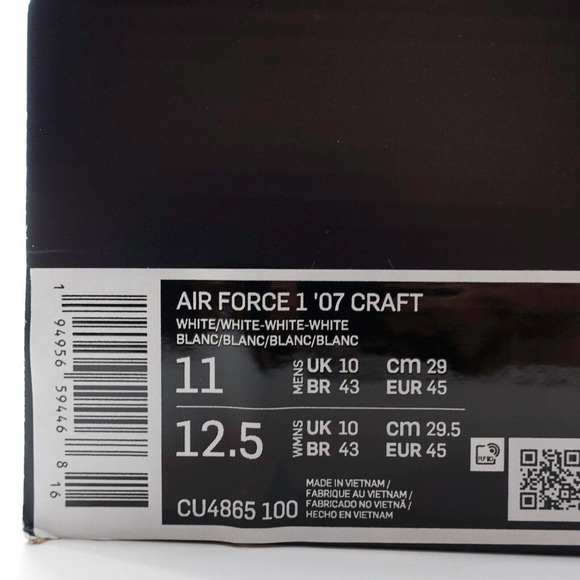 Nike Air Force One 1 Low \'07 Craft Triple White Croc CU4865-100 Mens Size 11 main image 11